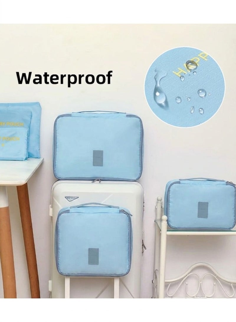 6 Pcs Travel Organizer Storage Bags Suitcase Packing Cubes Cases Portable Wardrobe Luggage Clothes Shoe Pouch Fold (Light Bue) - Image 3