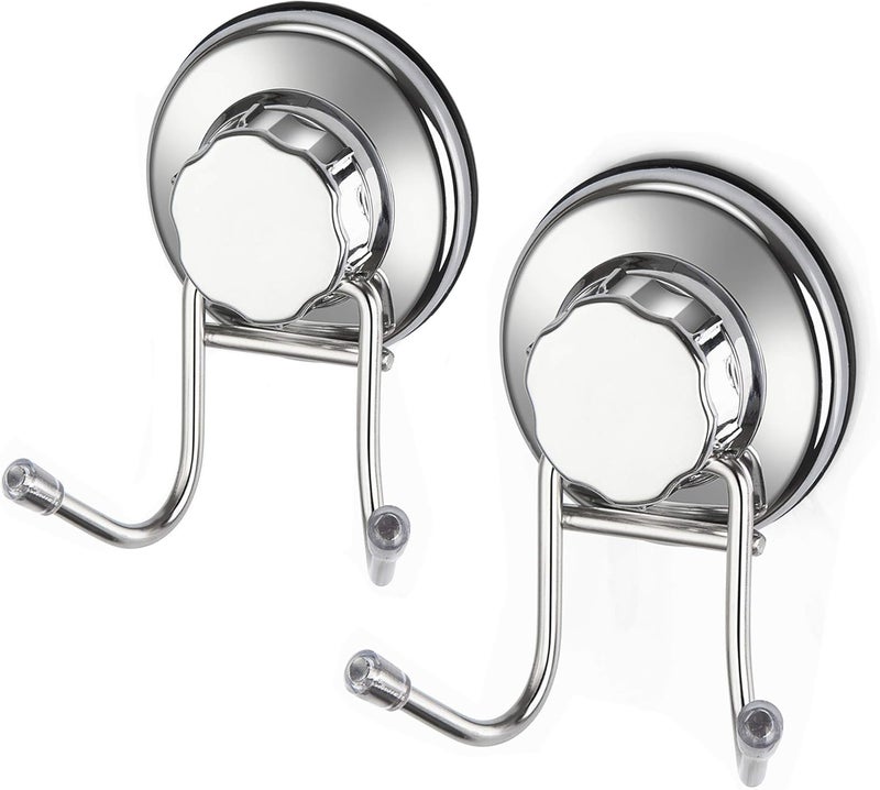 iPEGTOP Rustproof Stainless Steel Bath Shower Caddy with Strong Suction Cups Rectangular Holder Storage Basket for Bathroom Kitchen 2 x Hooks - Image 1