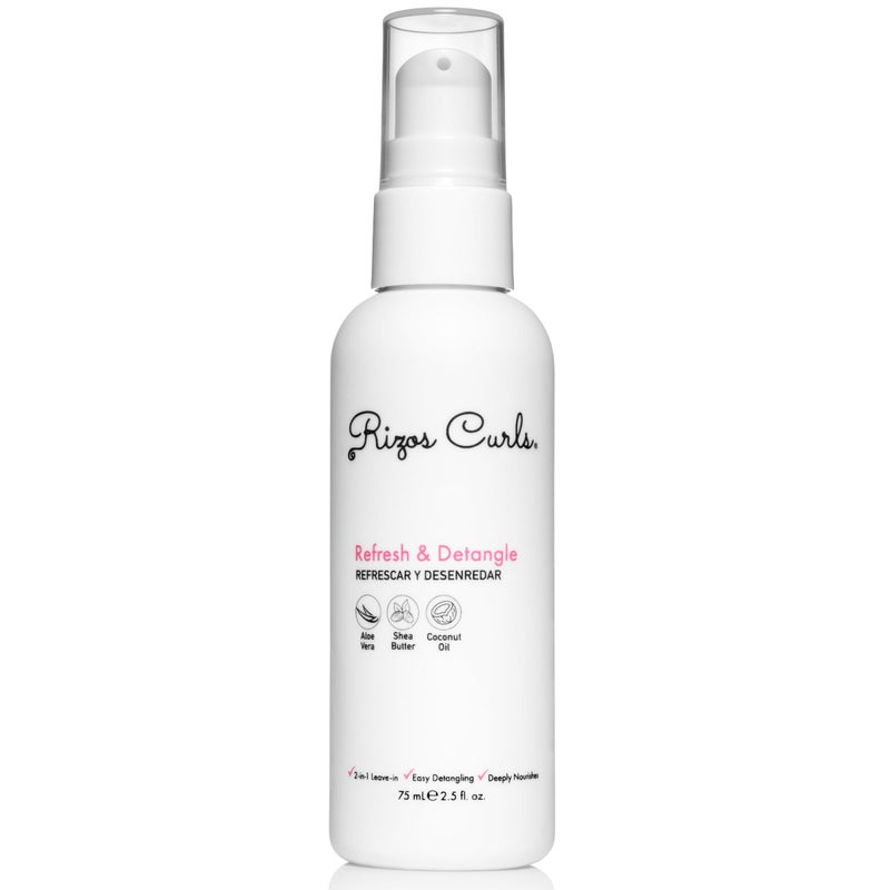 Rizos Curls بخاخ ريزوس كيرلز للسفر لتجديد الشعر وفك التشابك، مرطب يُترك في الشعر، يرطب ويقلل التجاعيد، يضيف اللمعان والتعريف مع زيت جوز الهند، الألوة فيرا وزبدة الشيا، 2.5 أونصة - Image 1
