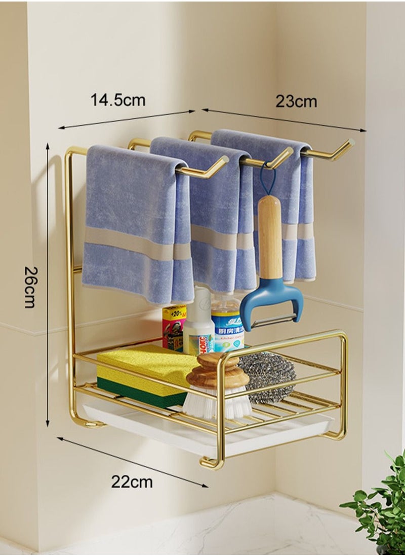 CityRiya-Long - Sponge Holder for Kitchen Sink Rust Proof Kitchen Sink Caddy Organizer Punch-free Sponge Holder Soap Dispenser Towel Brush Holder Rack Sink Sponge Holder Sink Basket for Kitchen Bathroom - Image 1