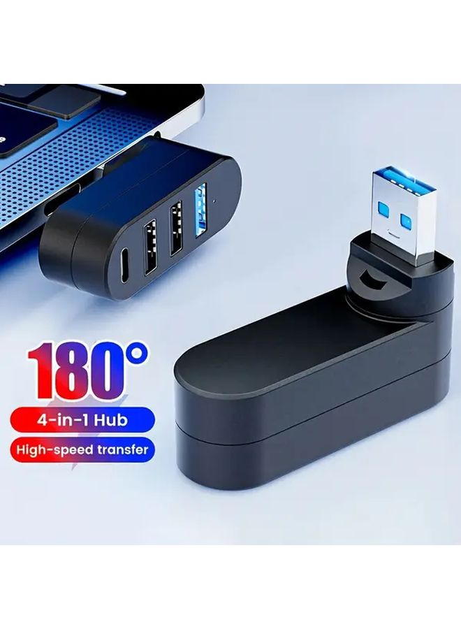 4 In 1 USB Hub With 3.0 Type C Ports 180 Degree Rotatable High Speed Data Transfer Blue For Laptop Desktop Phone And Other Devices - Image 1