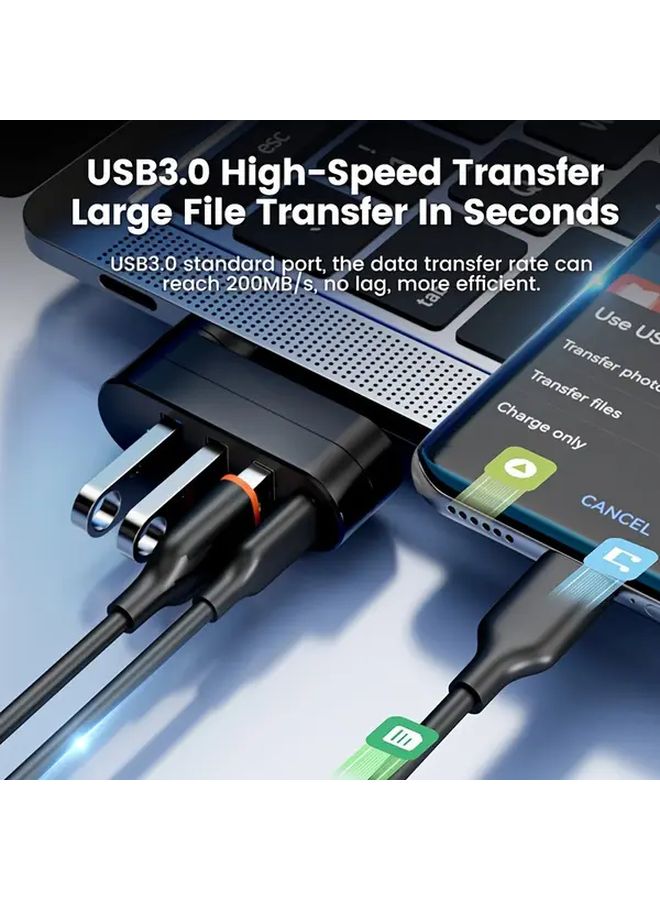 4 In 1 USB Hub With 3.0 Type C Ports 180 Degree Rotatable High Speed Data Transfer Blue For Laptop Desktop Phone And Other Devices - Image 2