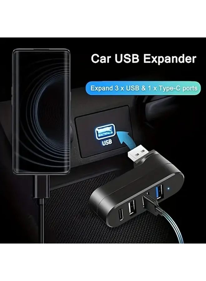 4 In 1 USB Hub With 3.0 Type C Ports 180 Degree Rotatable High Speed Data Transfer Blue For Laptop Desktop Phone And Other Devices - Image 3