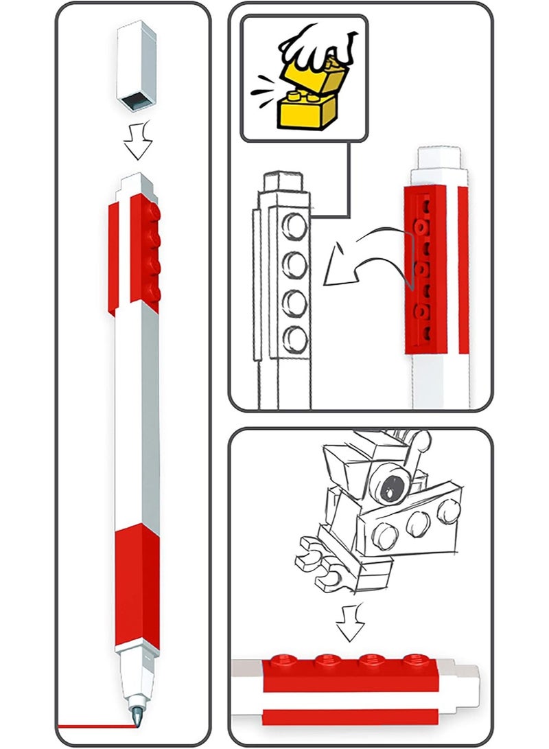 LEGO IQ Retractable Gel Pen with Red Minifigure – Red Medium Point (0.7mm), Buildable Toy Pen for Kids & Adults- IQ-53704 - Image 4