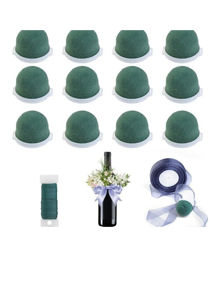 Excefore 12 قطعة حامل رغوة زهور دائري صغير، أخضر، قابلة لإعادة الاستخدام، جافة ورطبة، كتلة زهور لمتخصصي الزهور، لوازم ترتيب الحرف لزينة زجاجة النبيذ، تزيين قبعة القش، حفل زفاف طاولة، فني، حفلة - Image 1