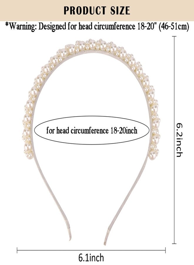 Hapdoo Small Pearl Headbands for Girls, Hapdoo 6.1inch White Beads Headband with Faux Pearl for Wedding, Non-adjustable Cute Fashion Beaded Bling Metal Based Hairbands for Birthday - Image 2