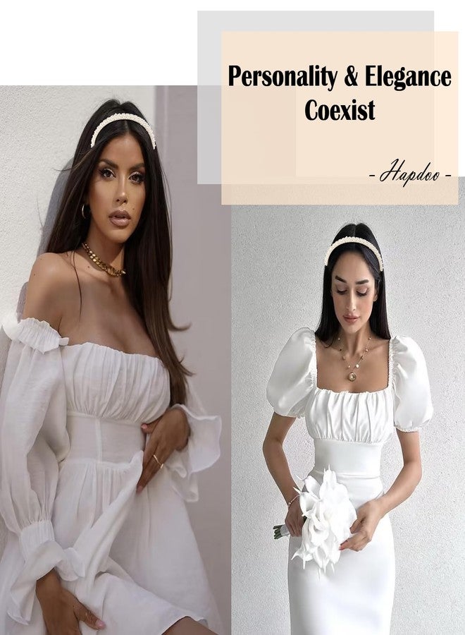 Hapdoo Small Pearl Headbands for Girls, Hapdoo 6.1inch White Beads Headband with Faux Pearl for Wedding, Non-adjustable Cute Fashion Beaded Bling Metal Based Hairbands for Birthday - Image 5