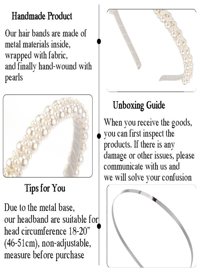 Hapdoo Small Pearl Headbands for Girls, Hapdoo 6.1inch White Beads Headband with Faux Pearl for Wedding, Non-adjustable Cute Fashion Beaded Bling Metal Based Hairbands for Birthday - Image 3