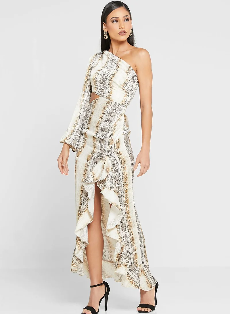 Anita's Balloon Sleeve One Shoulder Ruffle Detail Dress