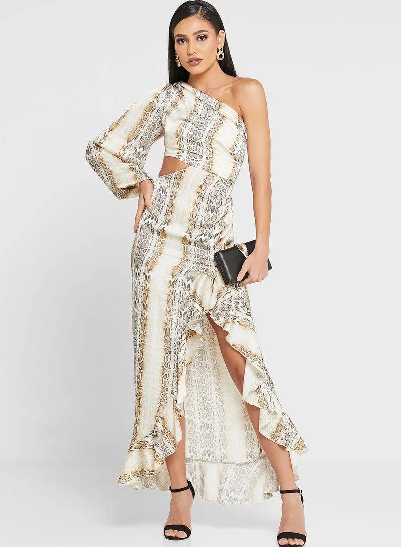 Anita's Balloon Sleeve One Shoulder Ruffle Detail Dress