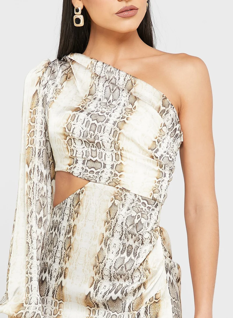 Anita's Balloon Sleeve One Shoulder Ruffle Detail Dress