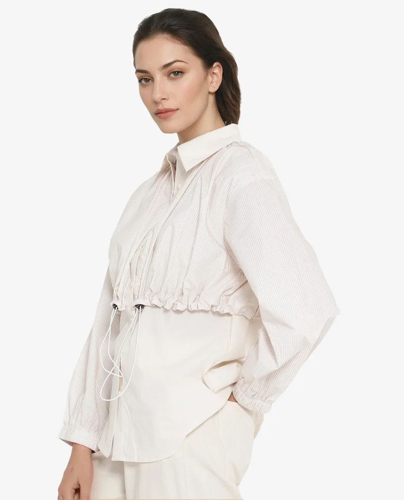 Rareism Women's Panelled Shirt With Drawstring Detail