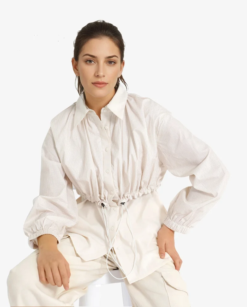 Rareism Women's Panelled Shirt With Drawstring Detail