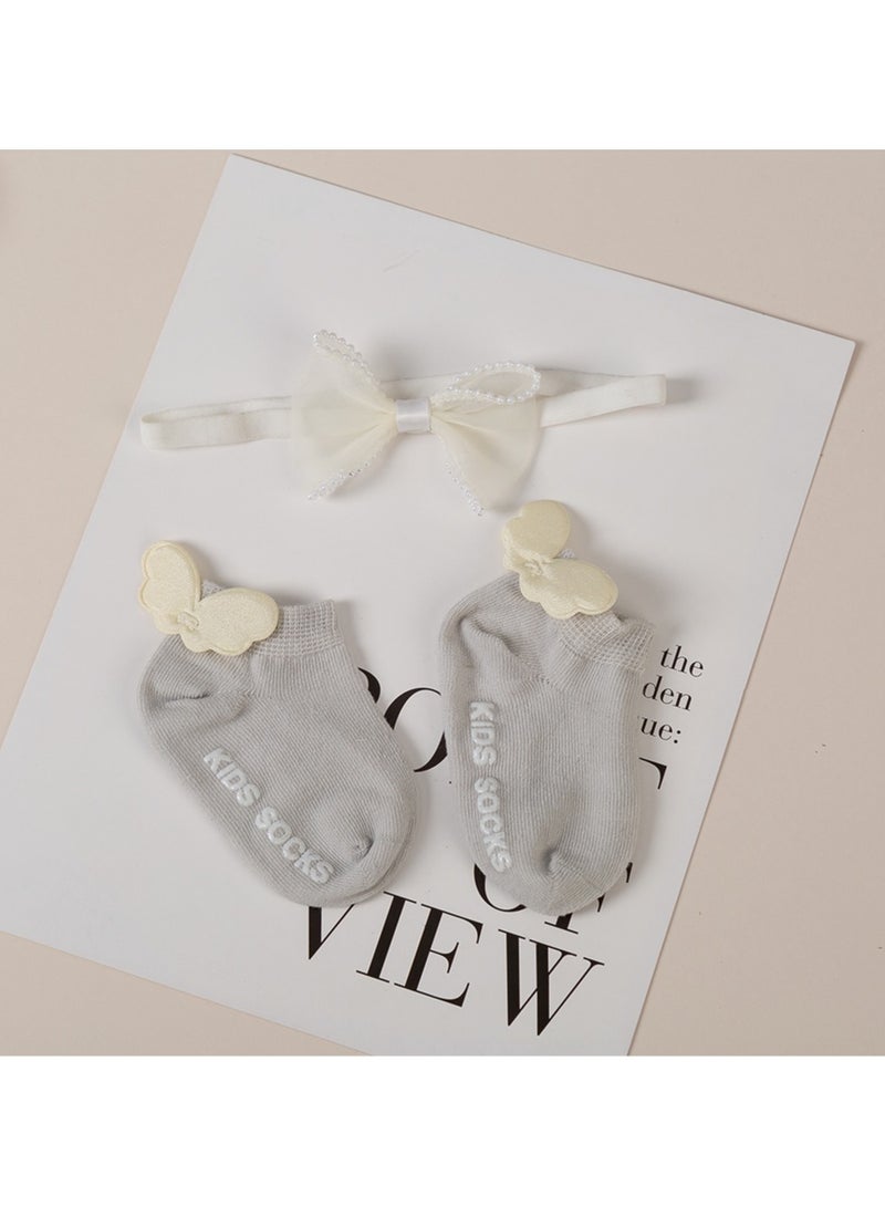 D'Daniela Anna Headband and Socks Set  for Babies - Grey - Image 1