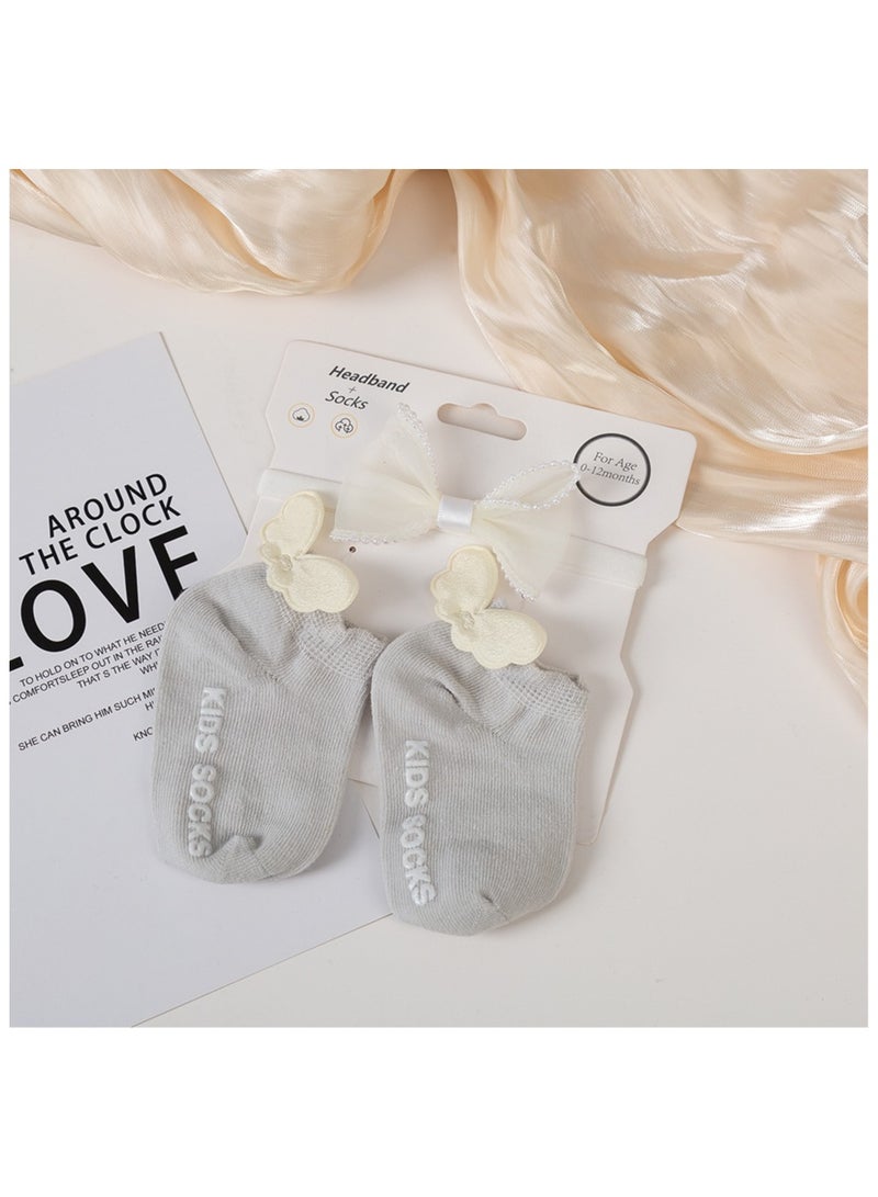 D'Daniela Anna Headband and Socks Set  for Babies - Grey - Image 2