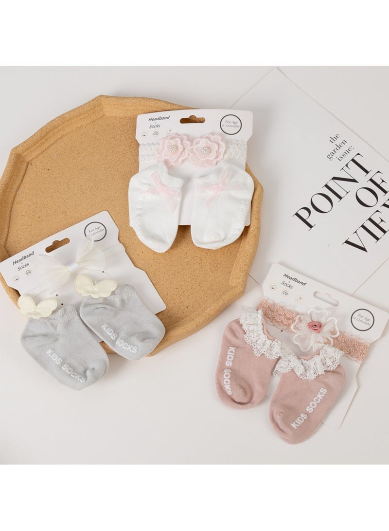 D'Daniela Anna Headband and Socks Set  for Babies - Grey - Image 3