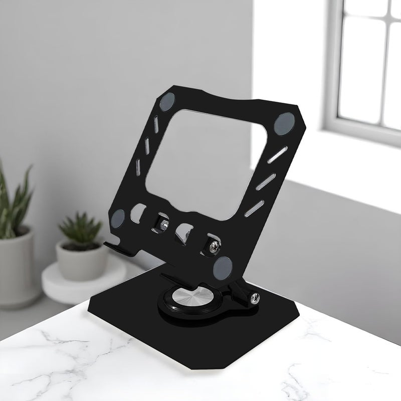 Volo 4-in-1 Book, Tablet, Laptop & Mobile Stand – Portable Adjustable Foldable Metal Holder for Reading & Study (Black (360°)) - Image 1