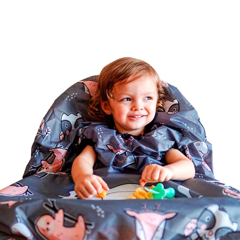 grabease Allover Waterproof Baby Bib - Machine Washable Baby Eating Essentials - Full Coverage Smock with Long Sleeves - Self-Feeding Toddler Bib - Grey, Pack of 1, Ages 6-24 Months - Image 1