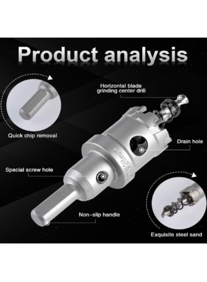 RNS TCT Hole Saw ECO 28 mm, TCT Metal Core Cutter with Pilot Drill, Arbor and Hex Key for Precision Steel, Sheet Metal and Industrial Drilling - Image 4