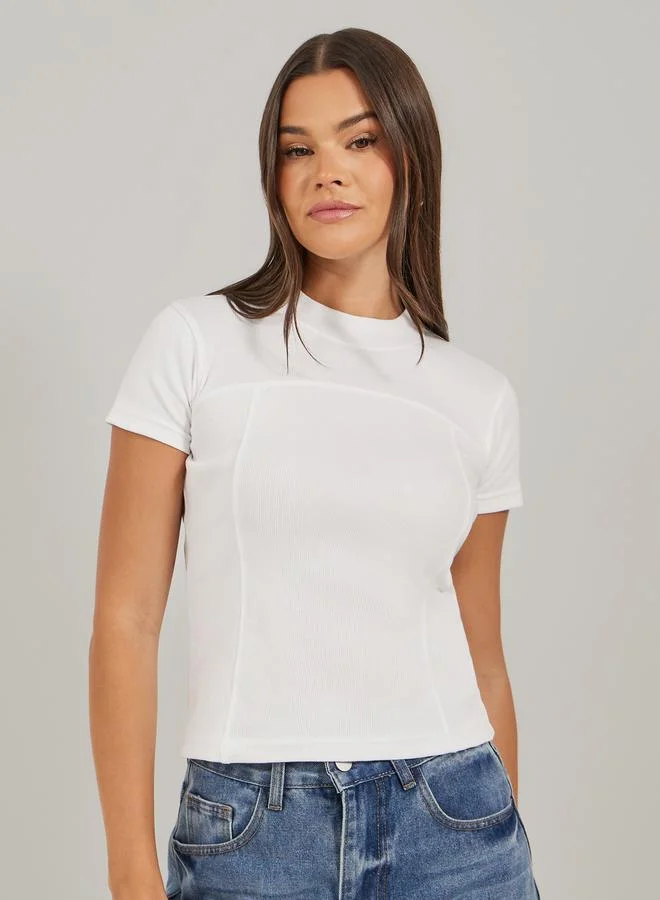 Styli Ribbed Round Neck Fitted T-Shirt