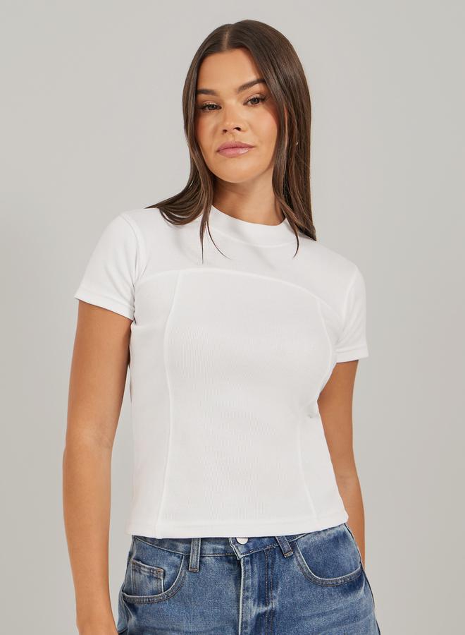 Styli Ribbed Round Neck Fitted T-Shirt - Image 1