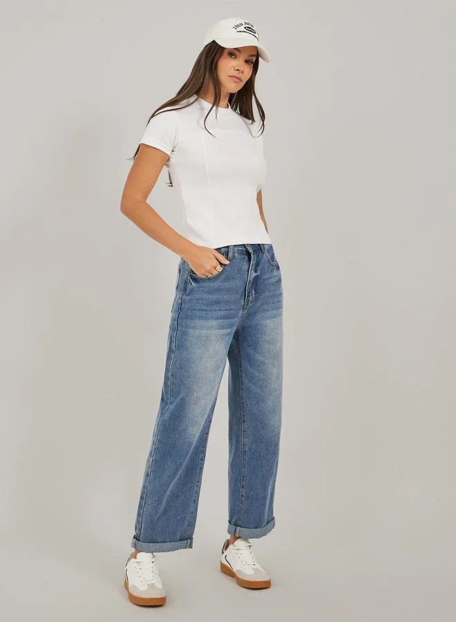 Styli Ribbed Round Neck Fitted T-Shirt