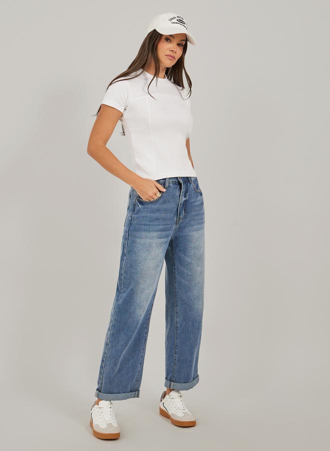 Styli Ribbed Round Neck Fitted T-Shirt - Image 2