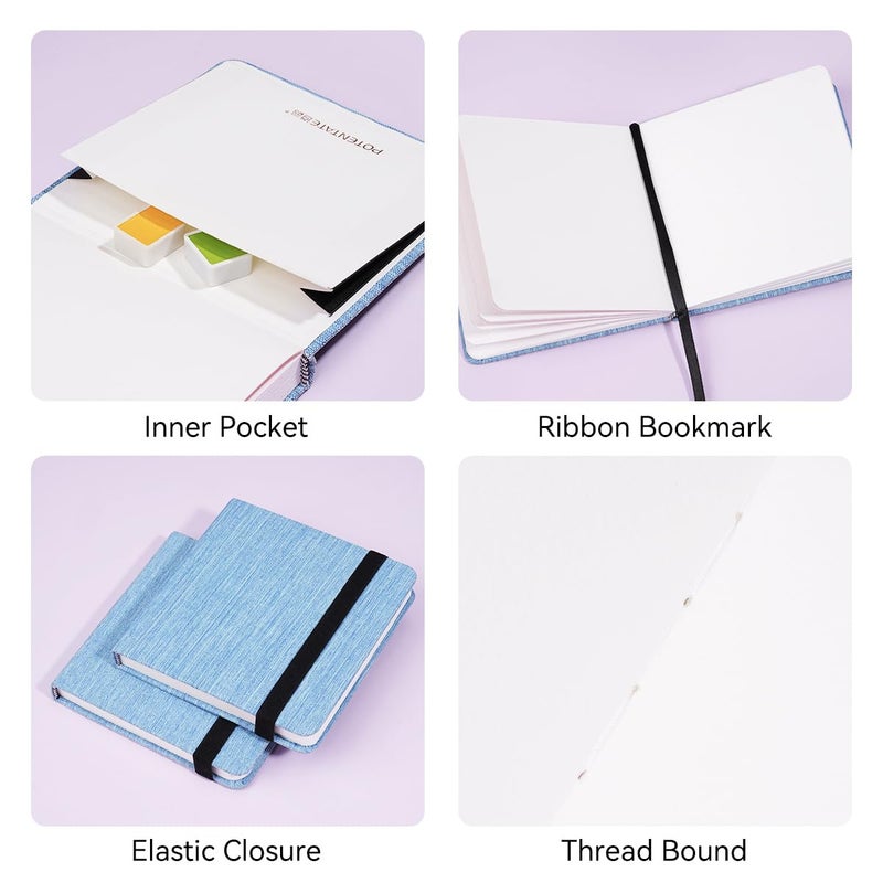 Lightwish Square Watercolor Journal,100% Cotton,300gsm/140lb,Acid-Free,24 Sheets Cold Press Watecolor Sketchbook for Artists Adults Students,4.7 * 4.7 Inches(Blue) - Image 5