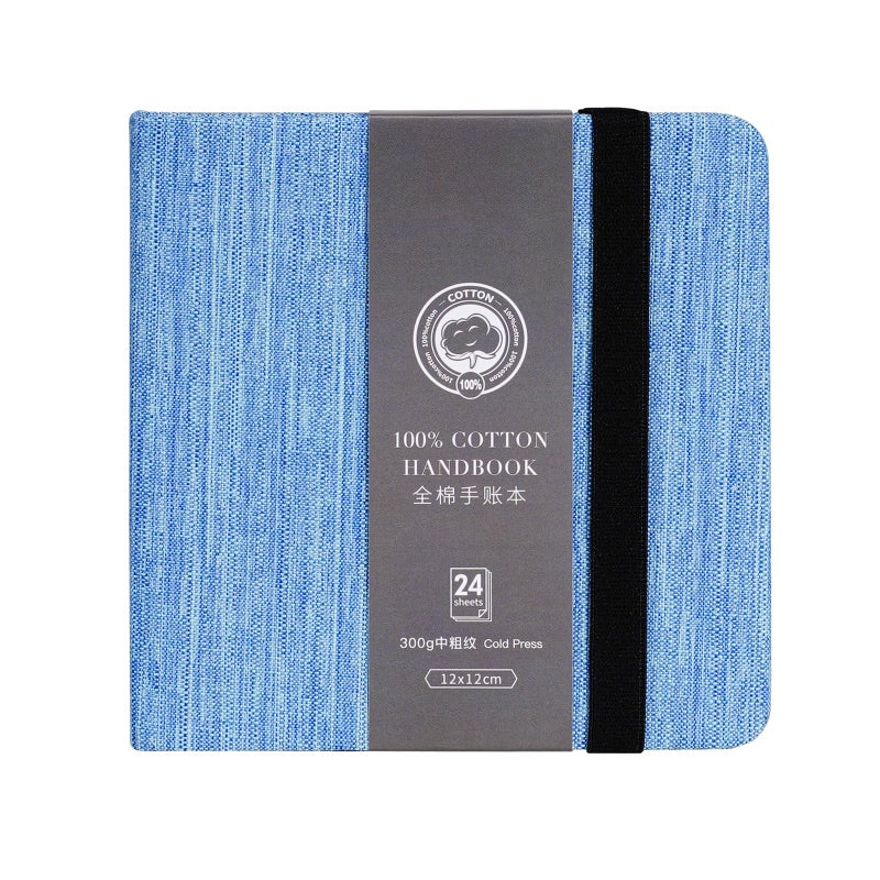Lightwish Square Watercolor Journal,100% Cotton,300gsm/140lb,Acid-Free,24 Sheets Cold Press Watecolor Sketchbook for Artists Adults Students,4.7 * 4.7 Inches(Blue) - Image 1