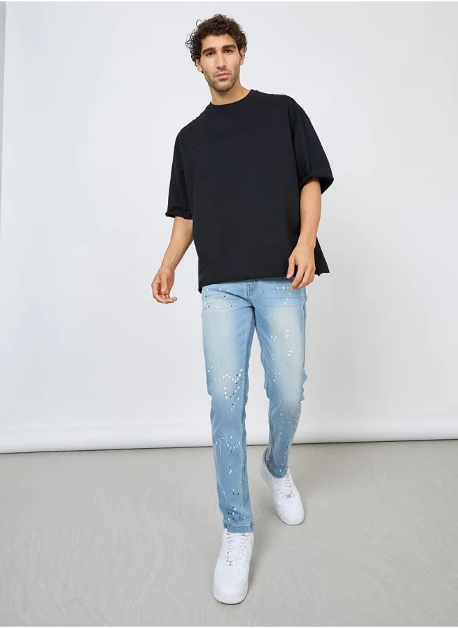 Styli Terry Boxy Fit T-Shirt with Raw Sleeve & Hem Detail