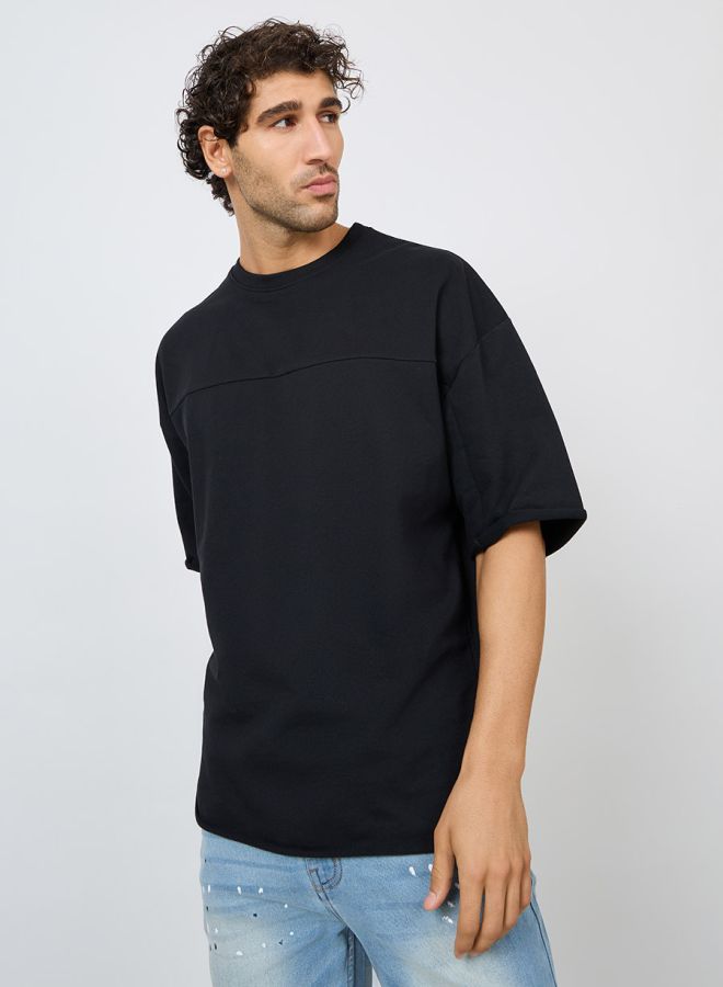 Styli Terry Boxy Fit T-Shirt with Raw Sleeve & Hem Detail - Image 1
