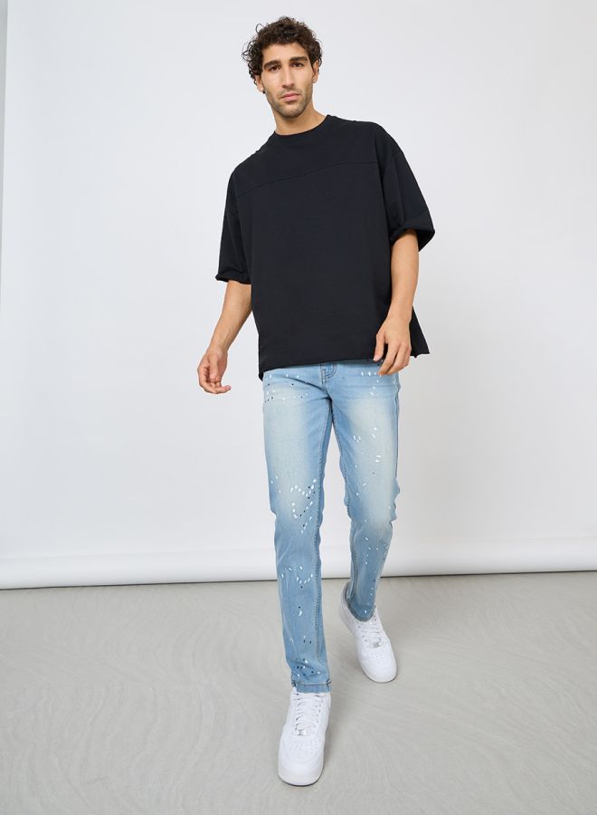 Styli Terry Boxy Fit T-Shirt with Raw Sleeve & Hem Detail - Image 2