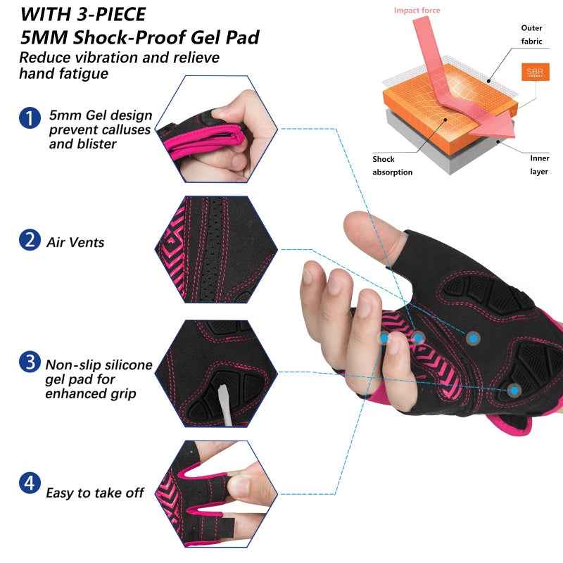 MOREOK Cycling Gloves Bike Gloves for Men/Women-[Breathable Anti-Slip 5MM Gel Pad] Biking Gloves Half Finger Road Bike MTB Bicycle Gloves-098-PINK-S - Image 2