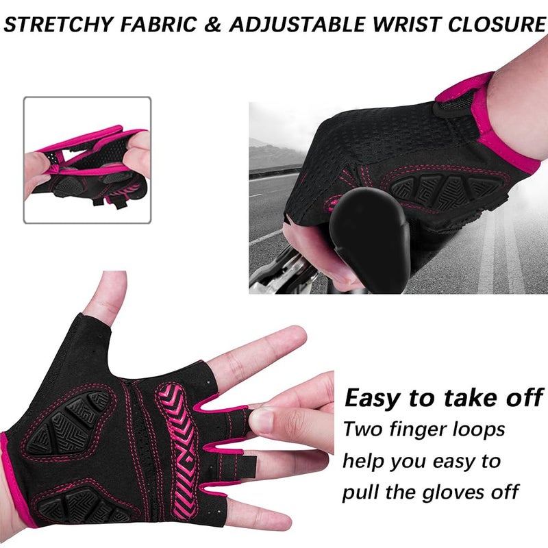 MOREOK Cycling Gloves Bike Gloves for Men/Women-[Breathable Anti-Slip 5MM Gel Pad] Biking Gloves Half Finger Road Bike MTB Bicycle Gloves-098-PINK-S - Image 4