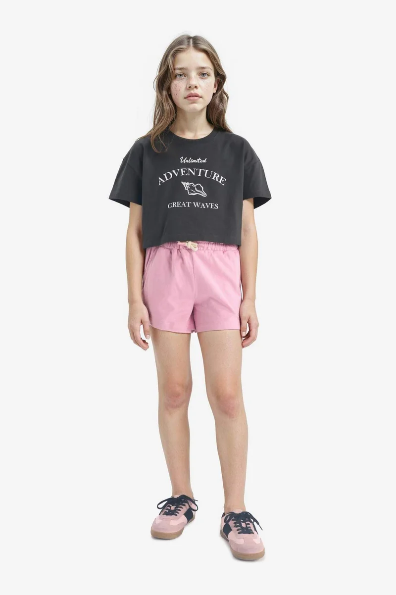 ديفاكتو Girl Full Crop Crew Neck Short Sleeve T-Shirt