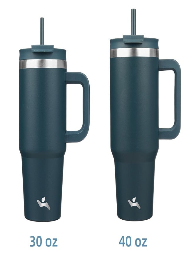 Konokyo 30 oz Tumbler with Handle and 2 Straws,2 in 1 Lid Insulated Water Bottle Stainless Steel Travel Coffee Mug,Navy blue - Image 3
