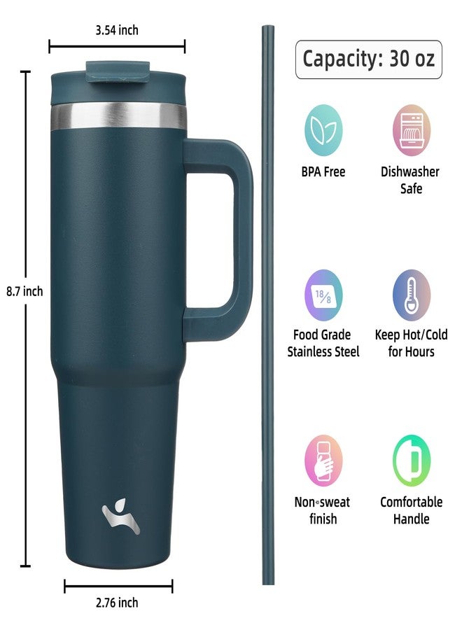 Konokyo 30 oz Tumbler with Handle and 2 Straws,2 in 1 Lid Insulated Water Bottle Stainless Steel Travel Coffee Mug,Navy blue - Image 4