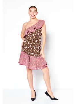 Bar III Women Floral Printed Mini Dress, Brown Combo  - Image 4