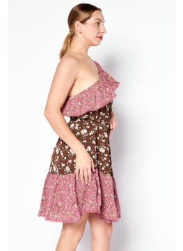 Bar III Women Floral Printed Mini Dress, Brown Combo  - Image 2