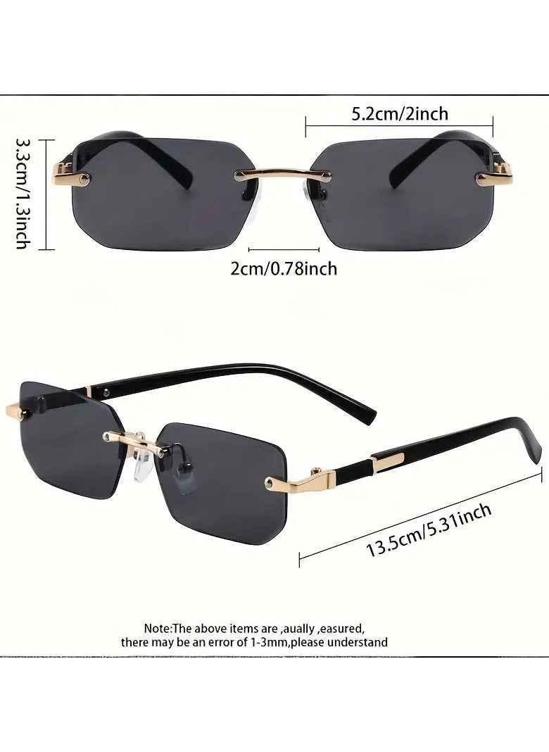 Retro - Men's Premium Square Rimless Fashion Glasses with Golden Accents - Hip Hop Fashion, Retro Design, Mirror Lens for Outdoor & Party Wear - Image 1