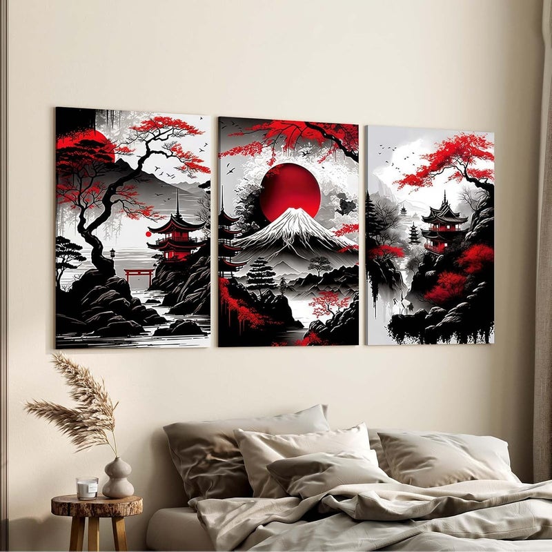 ARS Graphics ARS® Set of 3 Framed Canvas Wall Art – Japan Poster Style Artwork with Hooks, Waterproof Wall Decoration for Living Room, Modern Prints for Walls, Bedroom Pictures – 12x16 Inch - Image 2