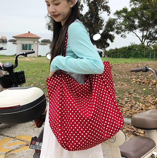 Retro Sweet Polka Dot Cloth Bag, Cute Girl'S Lazy Style Tote Bag, Lightweight Casual Cloth Bag For Class And Outing - Image 2
