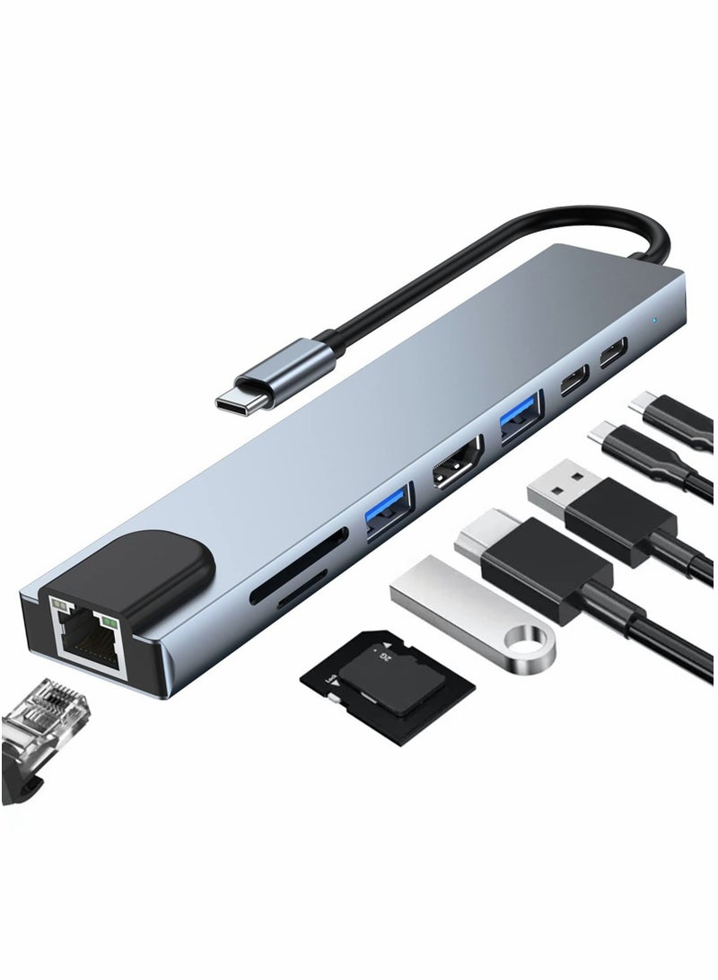Barakah 8 in 1 USB C Docking Station, USB C Hub Multiport Adapter with 4K HDMI, 100W Power Delivery, USB-C, Ethernet, 2 USB, SD/TF Card Reader Compatible with MacBook Pro XPS and More Type C Devices - Image 1