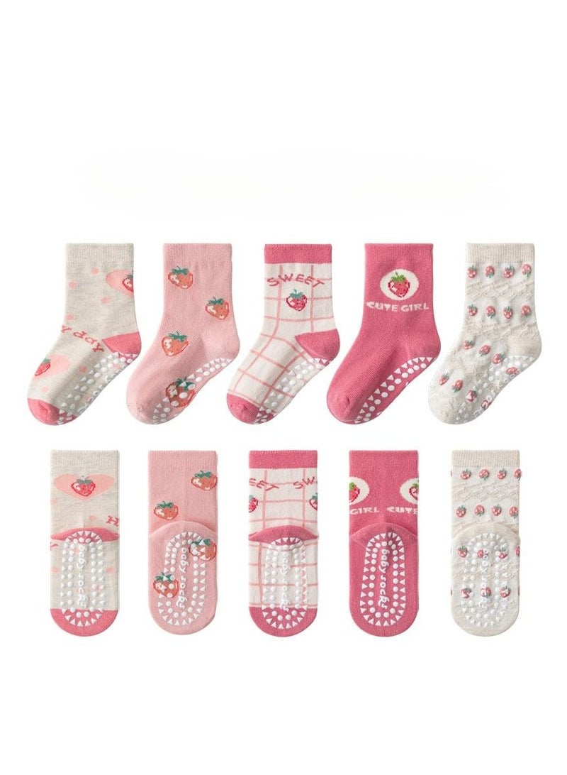 5 Pairs Per Set Anti Slip Design Of Children's Socks, Cartoon Tube Socks  - Image 1