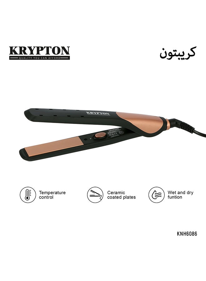 KRYPTON Ceramic Hair Straightener With 360 Swivel Cord, Wet And Dry Function, Adjustable Temperature And Ergonomic Design Brown/Black 400grams - Image 1