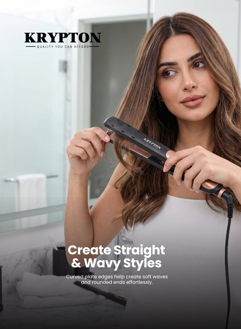 KRYPTON Ceramic Hair Straightener With Wet And Dry Styling Function Anti Static Ceramic Coated Plates Fast Heat Technology And Smooth Glide Performance For Silky Straight Frizz Free Hair | Hair Straightener Black and Copper 400grams - Image 4