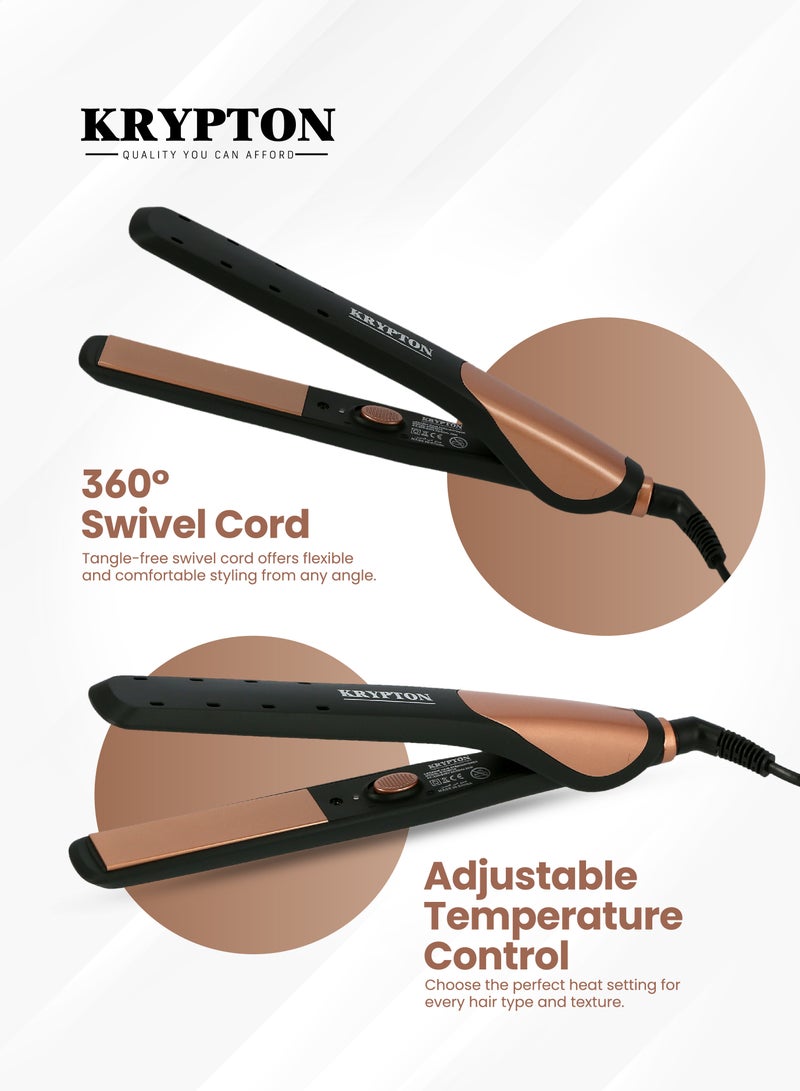 KRYPTON Ceramic Hair Straightener With Wet And Dry Styling Function Anti Static Ceramic Coated Plates Fast Heat Technology And Smooth Glide Performance For Silky Straight Frizz Free Hair | Hair Straightener Black and Copper 400grams - Image 3