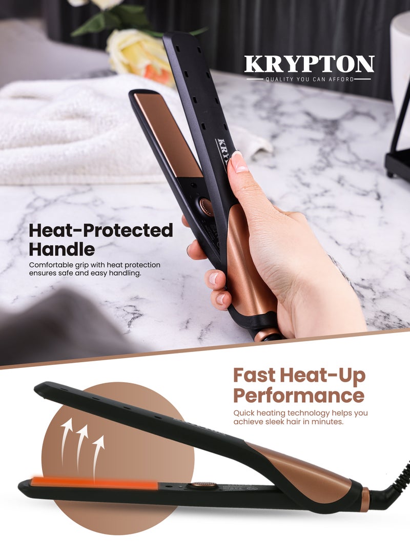 KRYPTON Ceramic Hair Straightener With Wet And Dry Styling Function Anti Static Ceramic Coated Plates Fast Heat Technology And Smooth Glide Performance For Silky Straight Frizz Free Hair | Hair Straightener Black and Copper 400grams - Image 2