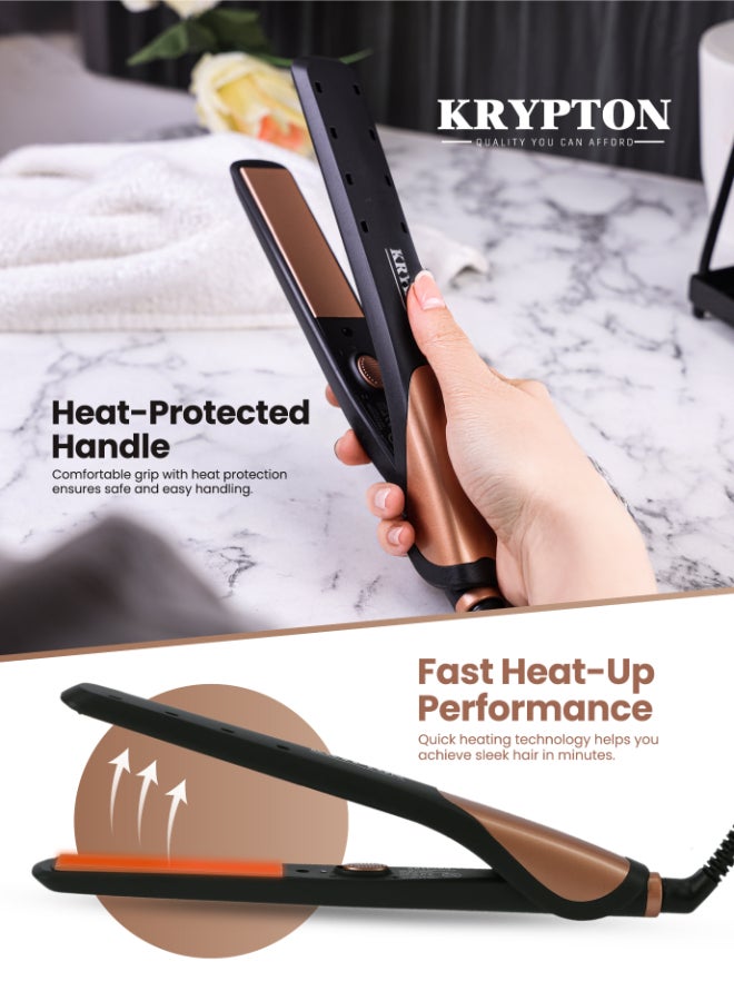 KRYPTON Ceramic Hair Straightener With Wet And Dry Styling Function Anti Static Ceramic Coated Plates Fast Heat Technology And Smooth Glide Performance For Silky Straight Frizz Free Hair | Hair Straightener Black and Copper 400grams - Image 4