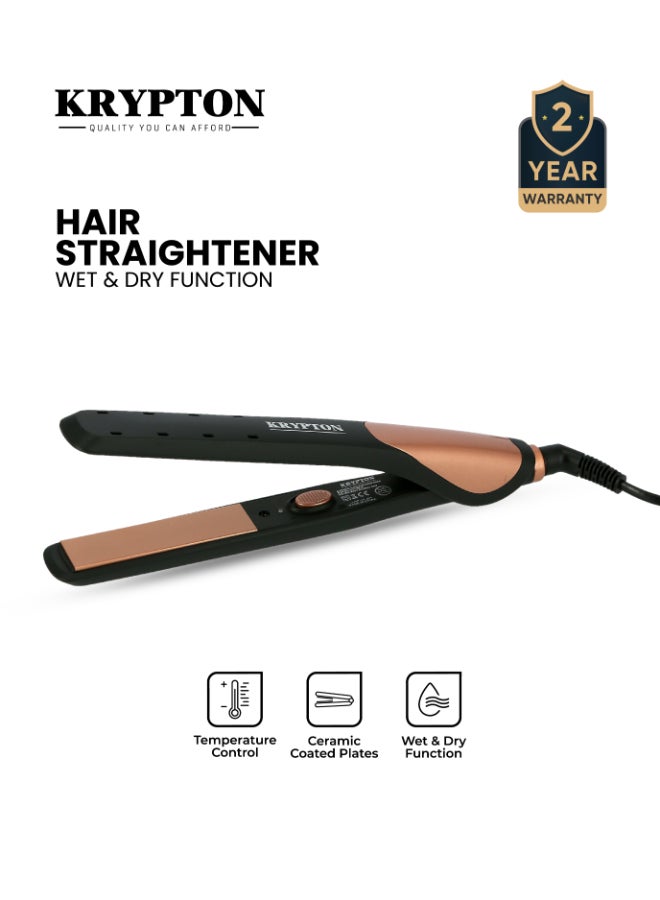 KRYPTON Ceramic Hair Straightener With Wet And Dry Styling Function Anti Static Ceramic Coated Plates Fast Heat Technology And Smooth Glide Performance For Silky Straight Frizz Free Hair | Hair Straightener Black and Copper 400grams - Image 1